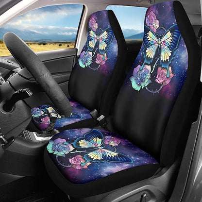 Galaxy Blue Butterfly Print Car Seat Covers for Women