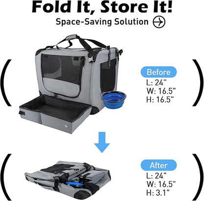 Large Cat Carrier 24"x16.5"x16.5" Soft-Sided Portable Pet Crate for Car Traveling with Collapsible Litter Box and Bowl