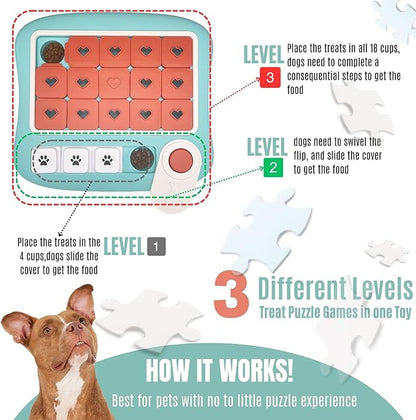 Dog Puzzles for Smart Dogs,Level 3 Interactive Dog Treat Puzzle for Iq Training, Dog Puzzle Toy for Large Medium Small Dogs with Squeaky Dog Button Design