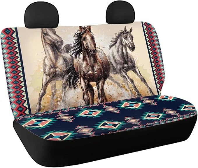 WELLFLYHOM Western Horse Car Accessories Bench Seat Cover