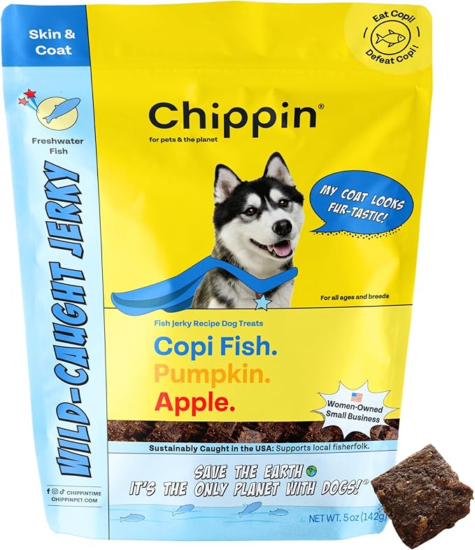 Chippin Fish, Pumpkin, Apple Grain-Free Dog Treats (5oz, 1-Pack) | USA Wild-Caught Human Grade Fish | Hypoallergenic, Chicken-Free | Best Training Treats | Puppies & Senior Dogs | Low Fat Dog Treats