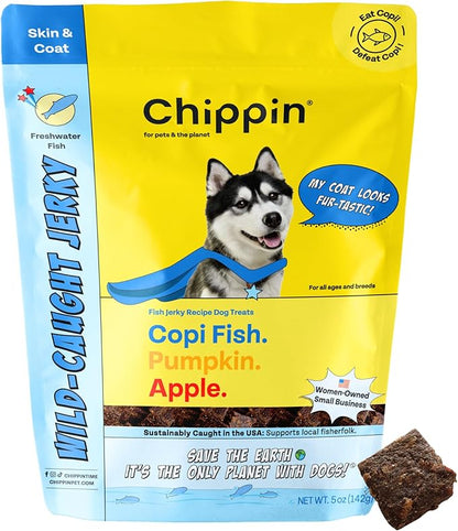 Chippin Fish, Pumpkin, Apple Grain-Free Dog Treats (5oz, 1-Pack) | USA Wild-Caught Human Grade Fish | Hypoallergenic, Chicken-Free | Best Training Treats | Puppies & Senior Dogs | Low Fat Dog Treats