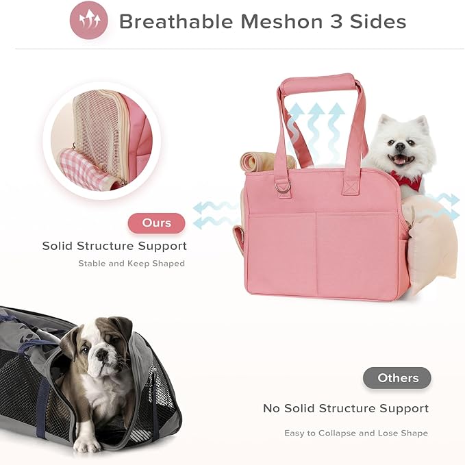 Pet Carrier, Dog Carrier, Soft Soft Sided Folding Cats Carrier for Small Medium Cats Puppies up to 18 Lbs, Washable Breathable Puppy Carrie Carrier for Outdoor Travel(Large Pink)