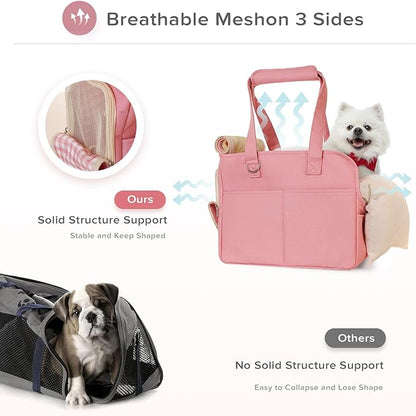 Pet Carrier, Dog Carrier, Soft Soft Sided Folding Cats Carrier for Small Medium Cats Puppies up to 18 Lbs, Washable Breathable Puppy Carrie Carrier for Outdoor Travel(Large Pink)