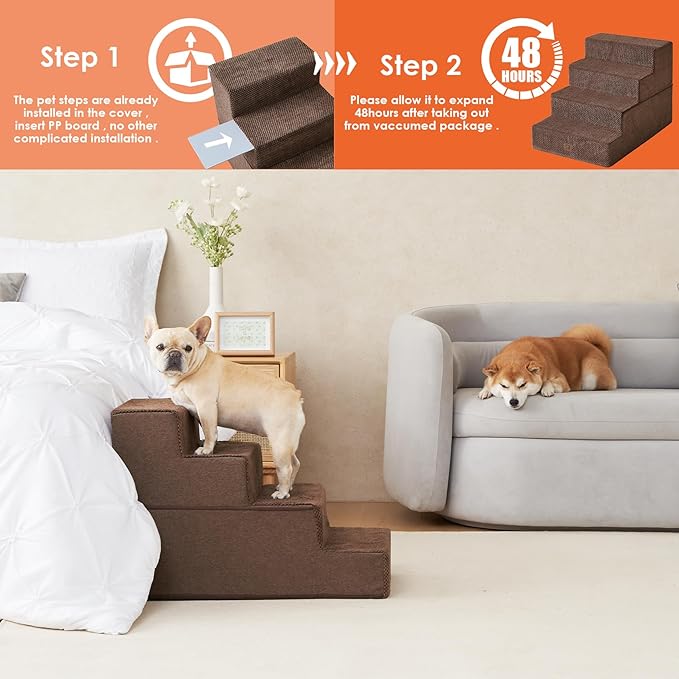EHEYCIGA Dog Stairs for Bed 20”H 4-Step Extra