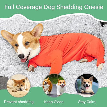 Etdane Dog Onesie After Surgery Pet Surgical Recovery Suit Anti Shedding Bodysuit for Female Male Dog Long Sleeve Claming Pajamas with Legs Orange/2XL