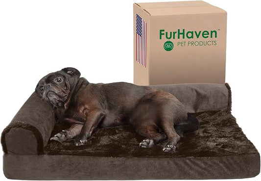 Furhaven Cooling Gel Dog Bed for Medium/Small Dogs w/ Removable Bolsters & Washable Cover 35 lbs