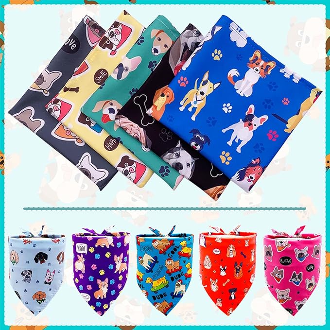 10PCS Dog Bandanas Paw Print for Small Medium Dog Triangle Bibs Head Scarves for Boys and Girls Grooming Accessories Costume