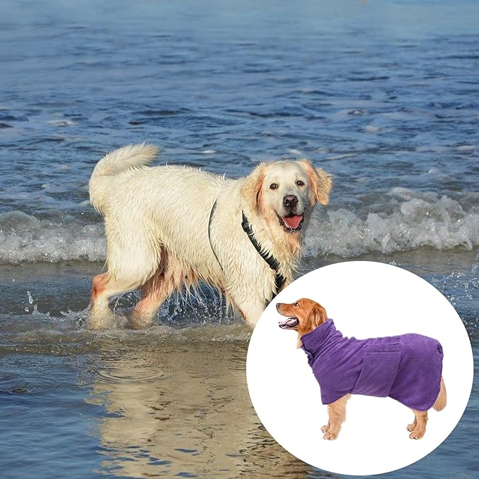 Geyecete Dog Bathrobe Towel Dog Drying Coat-Dry Fast Dog Bag-Pineapple Grid Fast Drying Super Absorbent Pet Dog Cat Bath Robe Towel-Purple-XXL