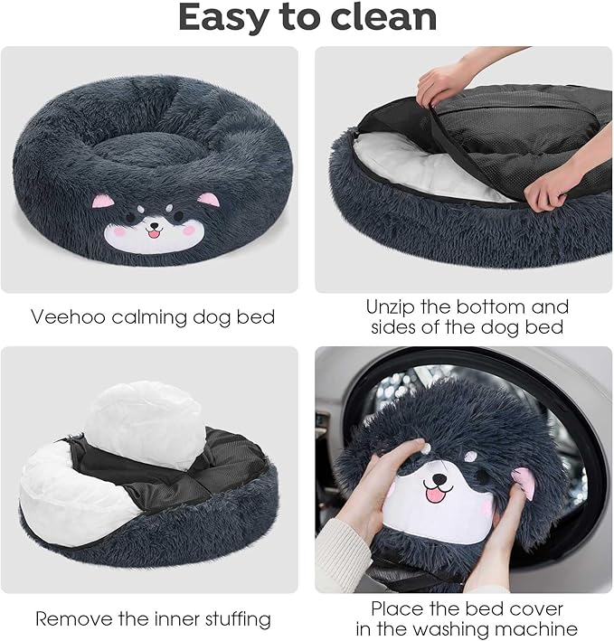 Veehoo Donut Calming Cat Dog Bed for Small Dogs Cat-Round Cute Small Cat Bed Pet Bed 20" Dark