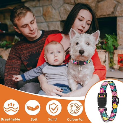 Dog Collar, Cute Floral Puppy Collar for Boys Girls Small Medium Large Dogs, Adjustable Soft Pet Collar Fancy Floral with Quick Release Buckle for Males Females, Black Floral,S