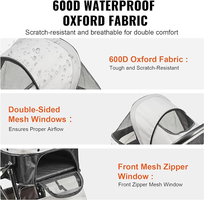 VEVOR Dog Stroller for Medium Small Dogs Cats Up to 44lbs 4 Wheel