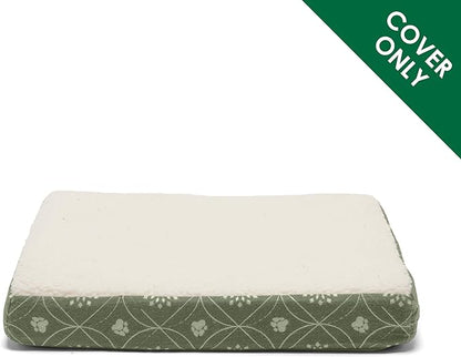 Furhaven Replacement Dog Bed Cover Sherpa & Flannel Paw Print Mattress, Machine Washable - Jade Green, Small