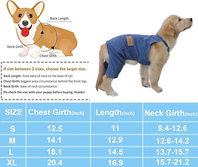 Dog Denim Jumpsuit Overalls, Dog Jeans Overalls Clothes, Puppy Costumes for Small Medium Dogs Cat (X-Small)