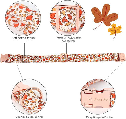 ARING PET Fall Dog Collar-Cute Maple Leaves Dog Collar with Bow
