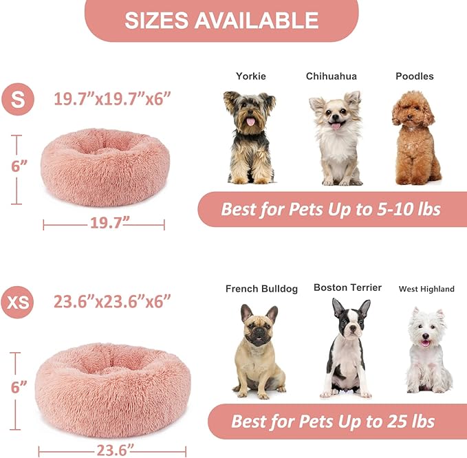 Pink Dog Bed for Small Dogs Machine Washable Anxiety,19 Inch 10 lb