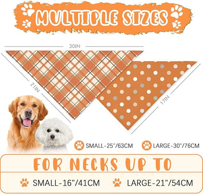 Fall Dog Bandana 2 Pack Thanksgiving Dog Bandana Polka Dot Pet Scarf Reversible Fall Triangle Bibs Soft Cotton Boy Girl Dog Bandanas Accessories for Small, Medium, Large Dogs (Large)