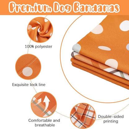 Fall Dog Bandana 2 Pack Thanksgiving Dog Bandana Polka Dot Pet Scarf Reversible Fall Triangle Bibs Soft Cotton Boy Girl Dog Bandanas Accessories for Small, Medium, Large Dogs (Large)