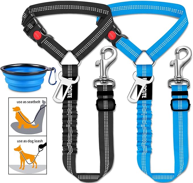 3 Piece Set Dog Seat Belt Retractable Dog Car Seatbelts Adjustable Pet Seat Belt for Vehicle Headrest Restraint Adjustable Heavy Duty & Elastic & Durable Car Harness for Dogs