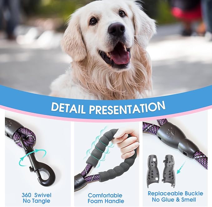 BAAPET 2/4/5/6 FT Dog Leash with Comfortable Padded Handle and Highly Reflective Threads for Small Medium and Large Dogs (5FT-1/2''