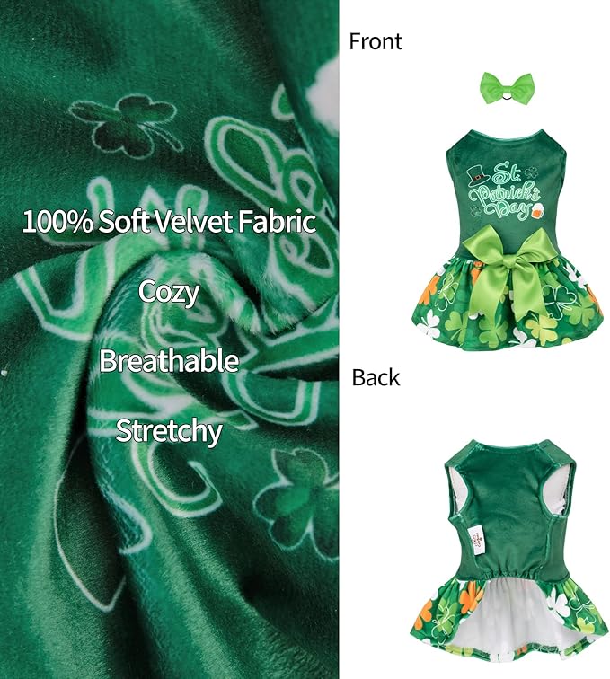 CuteBone St.Patrick's Day Dog Green Dress Velvet CVA13L-D