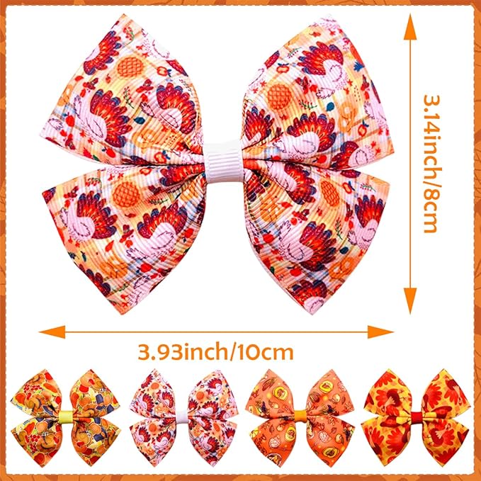 24Pcs/12 Pairs 4" Big Dog Hair Bows Thanksgiving