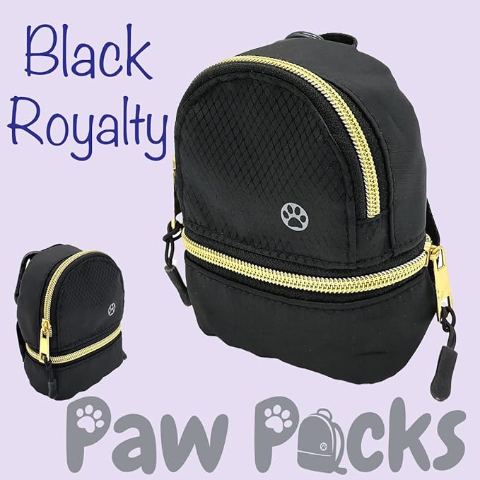 LLC Dog Backpack, Cat Backpack, Small Carrier | Clip on Harness or Leash, Fun Pet Treat Holder, Toy Bag, or Waste Dispenser | Dog Treat Training Pouch (Black Royalty)