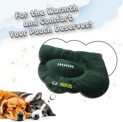 NFL PET BED - Green Bay Packers 'Soft & Cozy' Plush Pillow Bed. - FOOTBALL DOG BED. Cuddle, Warm Sports Mattress BED for CATS & DOGS