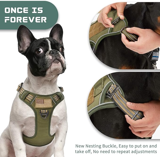 BUMBIN Tactical Dog Harness for Medium Dogs No Pull, Famous TIK Tok No Pull Dog Harness, Fit Smart Reflective Pet Walking Harness for Training, Adjustable Dog Vest Harness with Handle Green M