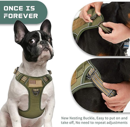 BUMBIN Tactical Dog Harness for Small Dogs No Pull, Famous TIK Tok No Pull Puppy Harness, Fit Smart Reflective Pet Walking Harness for Training, Adjustable Dog Vest Harness with Handle Green S