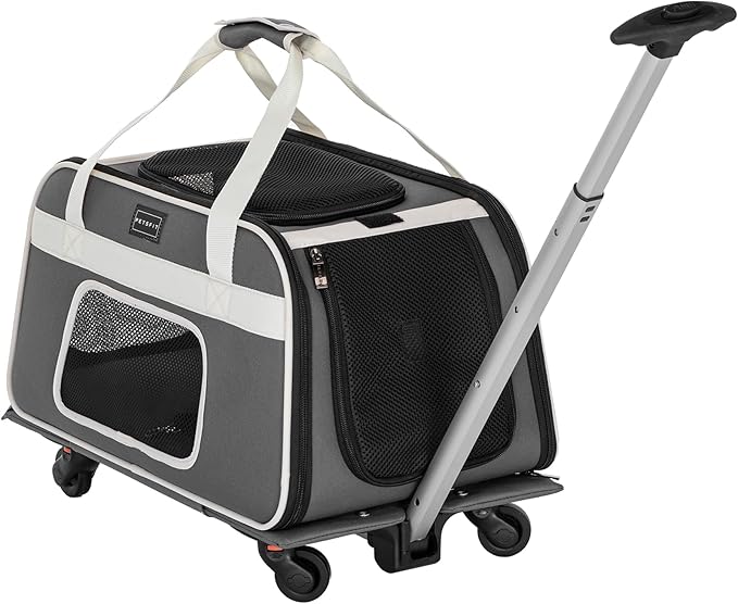 PETSFIT Airline Approved Cat Carrier with Wheels Designed for Small Dogs/Cats with Adjustable Safety Rope & Removable Wheels