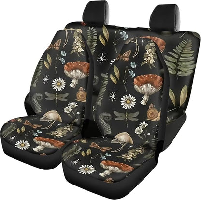 Mushroom Leaves Universal Car Seat Covers Full Set 4 Pieces