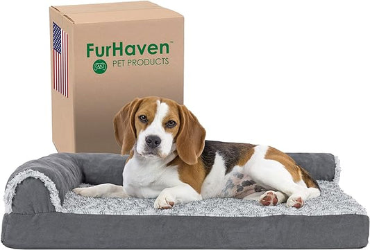Furhaven Cooling Gel Dog Bed for Medium/Small Dogs w/ Removable Bolsters & Washable Cover 35 lbs