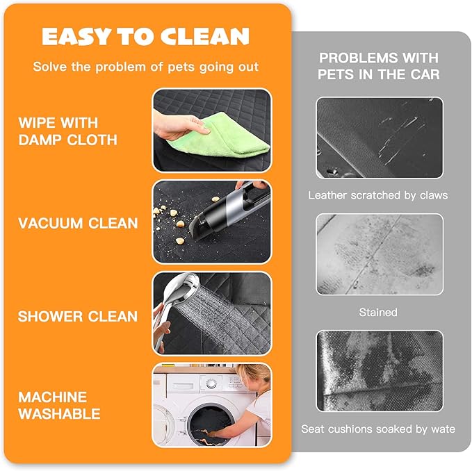 MEWMI&WANGW 5-in-1 Dog Car Seat Cover for Pets Back Seat 100% Waterproof