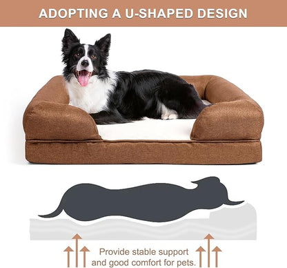 35"x27"x7" Dog Beds for Extra Large Dogs - Washable Orthopedic Dog Beds with Soft Bolster, Heavy Duty Dog Bed Chew Resistant with Removable Cover(Brown, Large)