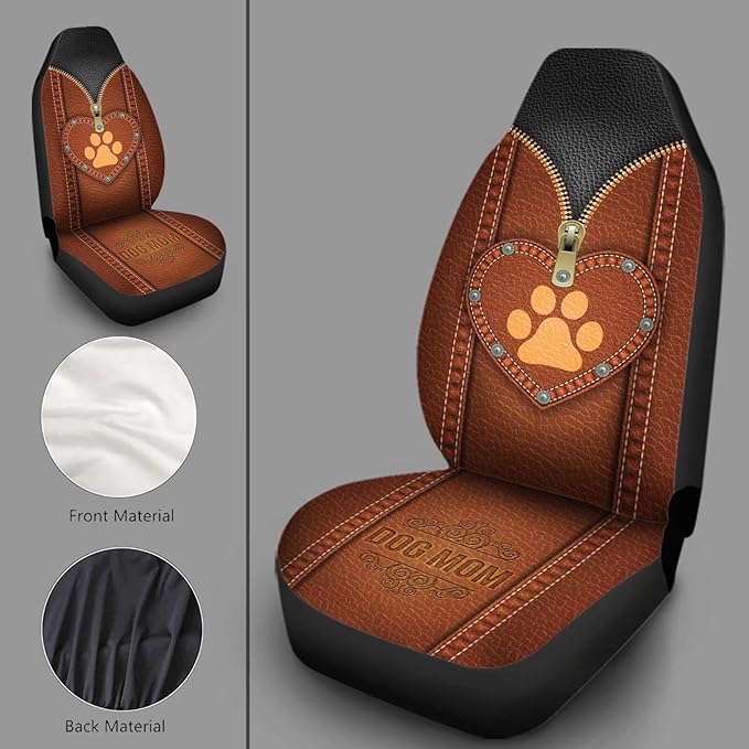 Brown Dog Paw Zip Loving Pattern Universal Car Interior Accessories Decoration 2 Pack