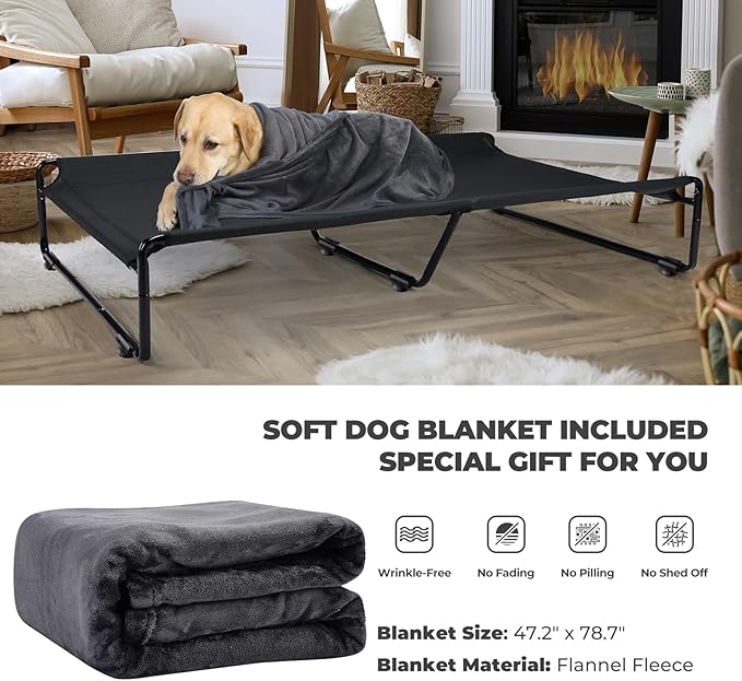 Veehoo Large Elevated Dog Bed with Flannel Dog Blanket CWC2201B