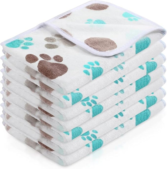 4 Pcs Pet Blanket Dog Puppy Blanket Paw Print Fleece Blanket for Small Medium Pet Dog Cat Warm Soft Sleep Mat Guinea Pig Cage Liners Blanket (Milky White,Small(24 x 16 Inch))