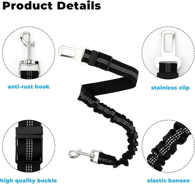 Dog Seat Belt 2PCS 19.7"-33"