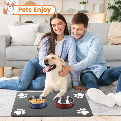 Pet Feeding Mat-Absorbent Pet Placemat for Food and Water Bowl, with Waterproof Rubber Backing, Quick Dry Water Dispenser Mat for Dog and Cat (17"x27", Coffee)