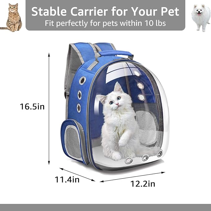 Henkelion Cat Backpack Carrier Bubble Carrying Bag, Small Dog Backpack Carrier For Small Medium Dogs Cats, Space Capsule Pet Carrier Dog Hiking Backpack, Airline Approved Travel Carrier - Navy Blue