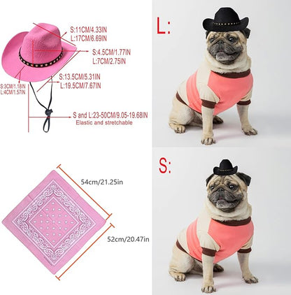 Dog Cowboy Hat Cat Cowboy Hat Mini Cowboy Hat for Dogs Cat Pet Cowboy Costume with Bandana Scarf Holiday Halloween Pet Party Decoration (pink, Small)