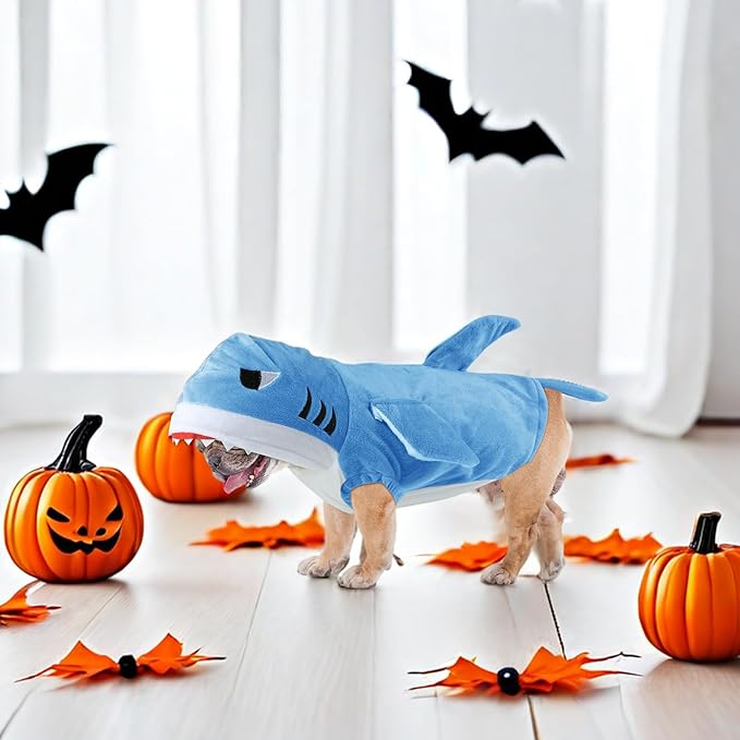 Dog Shark Costume - Doggy Halloween Costumes Winter Pet Hoodie Holiday Cospaly Pet Coat for Cats and Small Medium Pets (Blue, M)