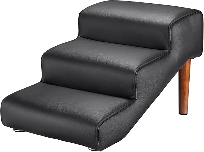 Senneny Black Faux Leather Dog Stairs 150 lbs, 3 Step