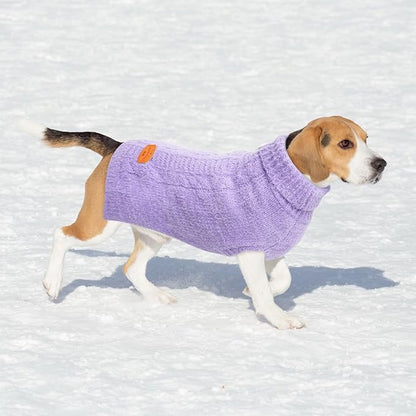 BEAUTYZOO Small Dog Sweater -Turtleneck Pullover Classic Cable Knit Fuzzy Winter Coat Dog Cold Weather Clothes for Small Medium Dogs Puppy Girl Boys,Purple XS