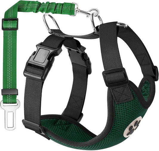 Lukovee Dog Seat Belt for Car, Adjustable Dog Car Harness for Large Medium Small Dogs, Soft Padded & Breathable Mesh Dog Seatbelt with Car Vehicle Connector Strap (Green,Small)