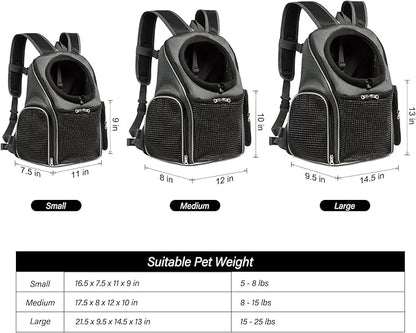 Pet Front Carrier Dog Backpack, Adjustable Pet Front Cat Dog Carrier Backpack Travel Bag Easy-Fit for Traveling Hiking Camping for Small Medium Large Dogs Cats Puppies (Small，Grey)