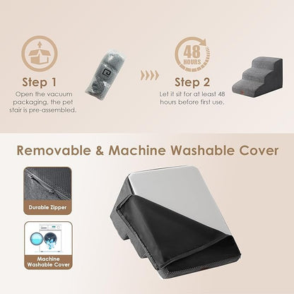 EHEYCIGA Curved Dog Stairs for Small Dogs 15.7" H 3-Step Dog