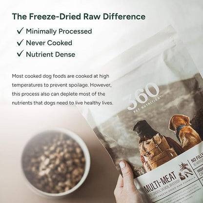 360 Pet Nutrition Raw Freeze-Dried Dog Food, High Protein, Complete Balanced Meal with Beef, Chicken,Organs, Whitefish, Omega-3, Fruit&Veg, Superfoods, No Fillers, 16oz Food/Bites/Kibble (Multi Meat)