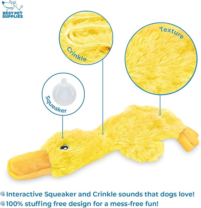 Best Pet Supplies Crinkle Dog Toy for Small, Medium, and Large Breeds, Cute No Stuffing Duck with Soft Squeaker, Fun for Indoor Puppies and Senior Pups, Plush No Mess Chew and Play - Yellow